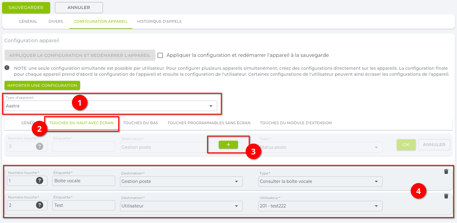 Configurations appareils