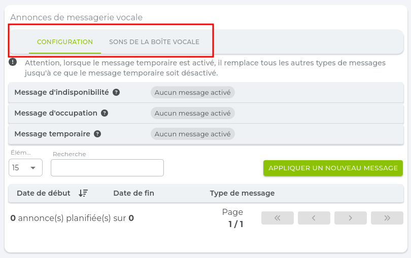 Configuration messages