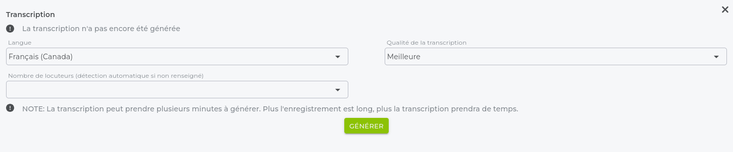 Formulaire transcription
